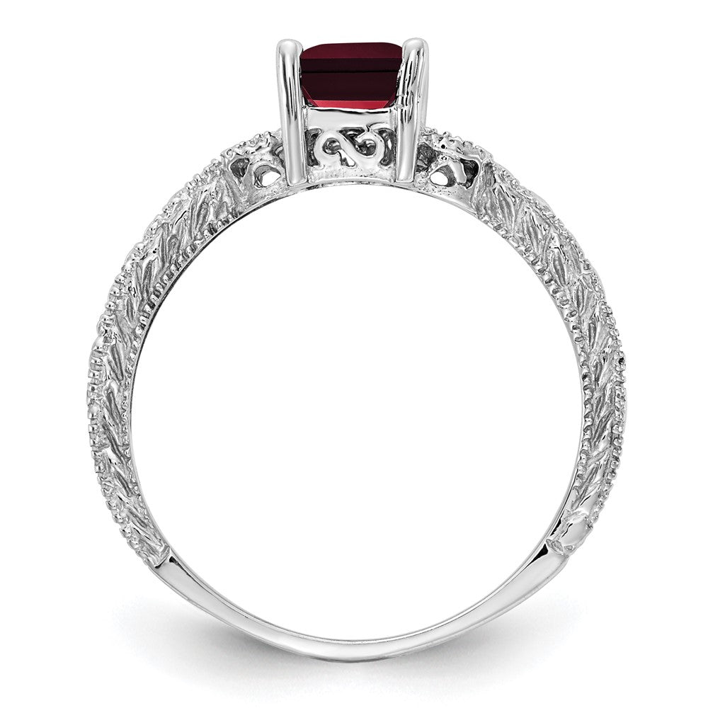 14k White Gold 7x5mm Emerald Cut Garnet AAA Diamond ring