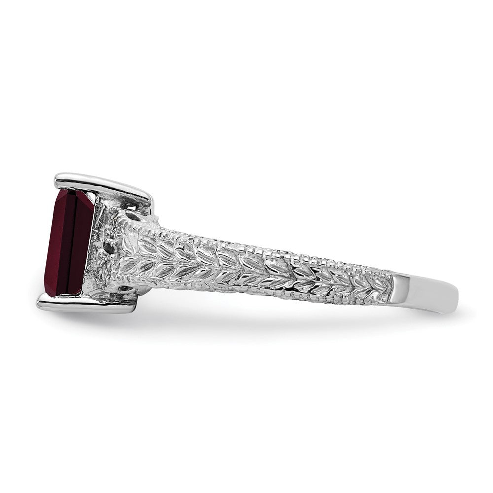 14k White Gold 7x5mm Emerald Cut Garnet A Diamond ring