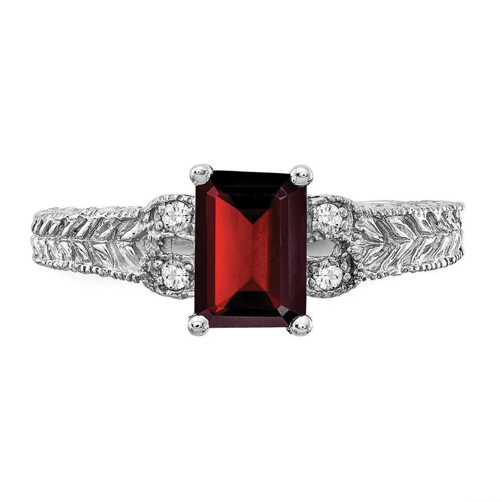 14k White Gold 7x5mm Emerald Cut Garnet AAA Diamond ring