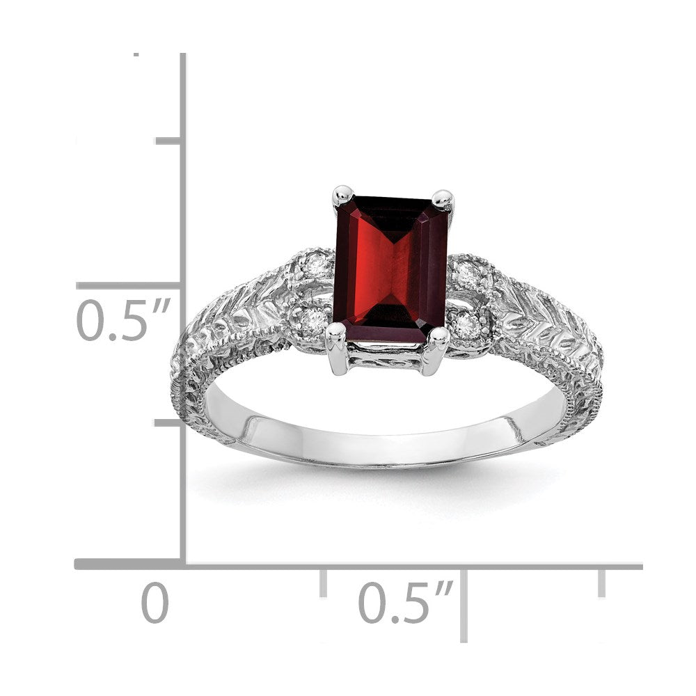 14k White Gold 7x5mm Garnet & AA Diamond Ring
