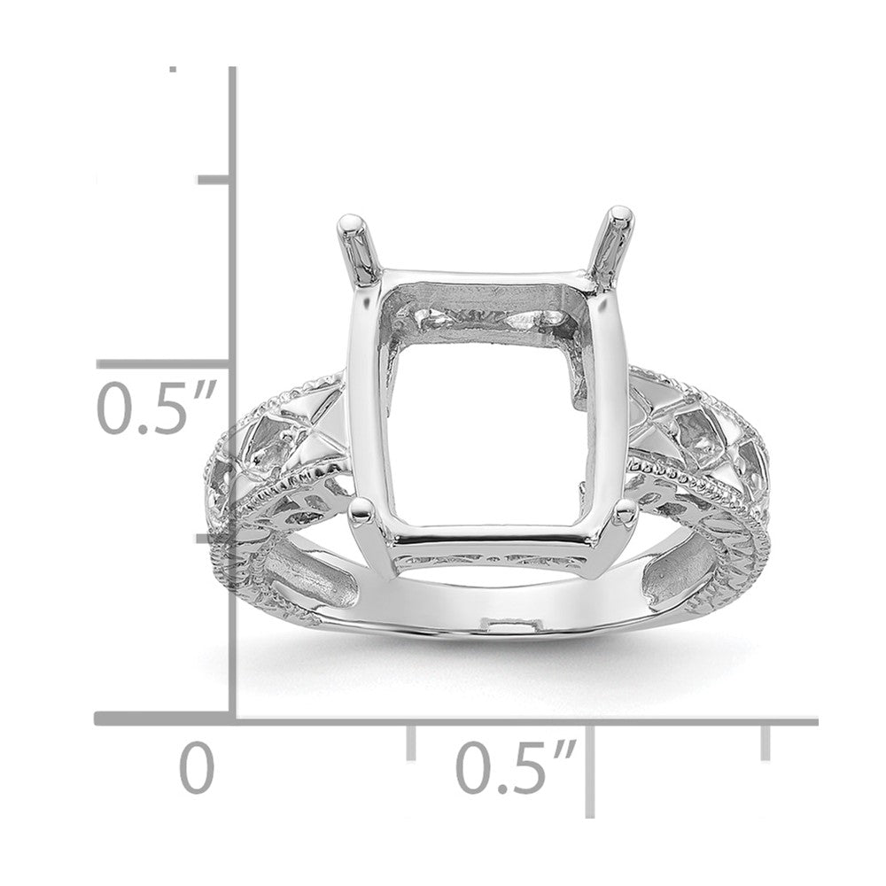 14k White Gold .02ct. Diamond & 12x10 Emerald-cut Gemstone Ring Mounting