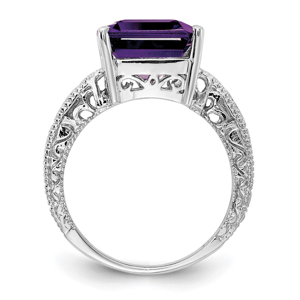 14k White Gold 12x10mm Emerald Cut Amethyst VS Diamond ring