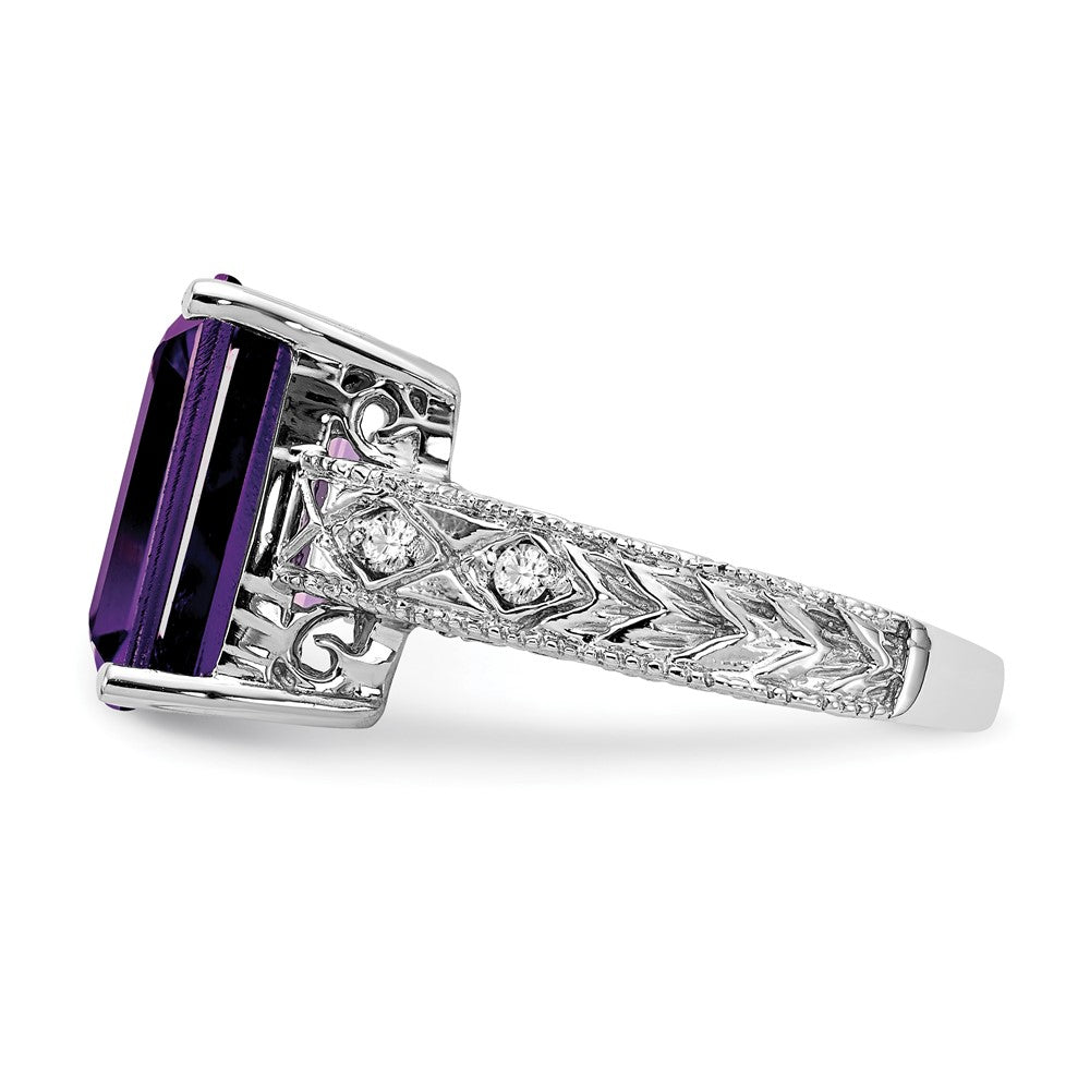 14k White Gold 12x10mm Emerald Cut Amethyst A Diamond ring
