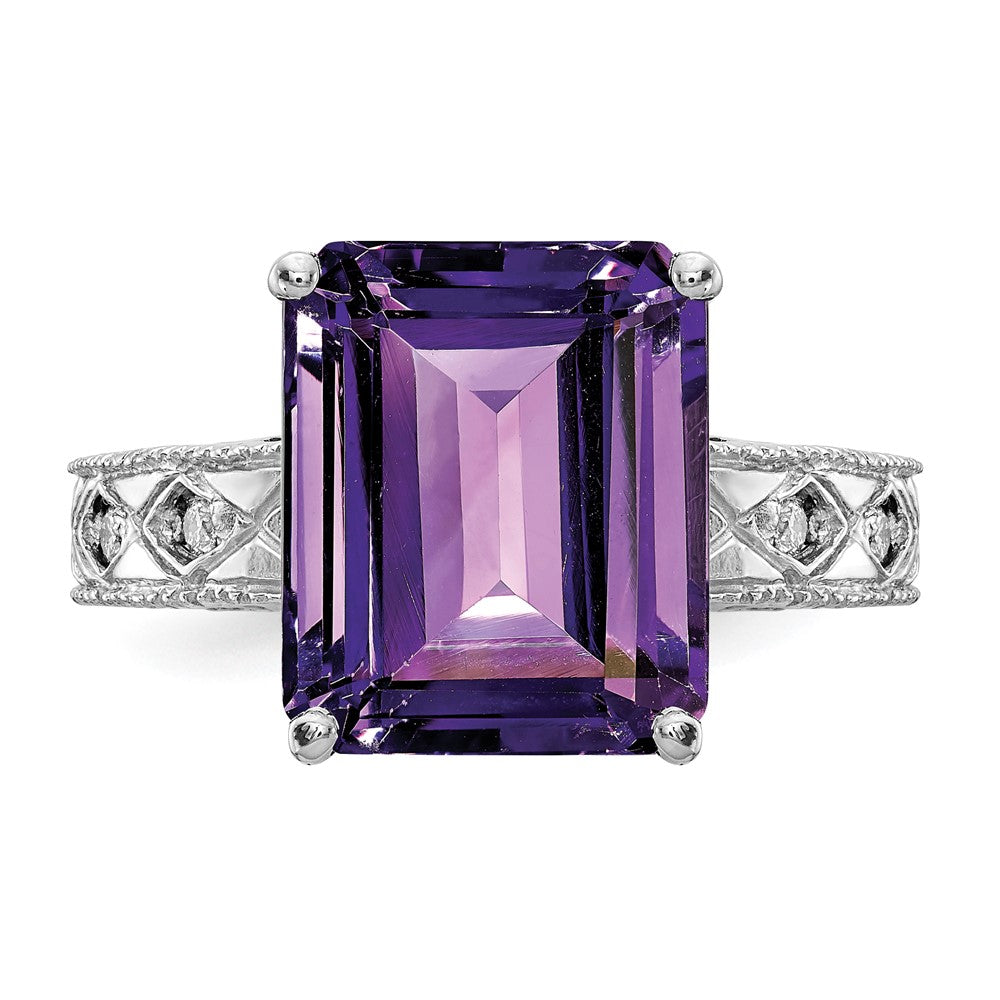 14k White Gold 12x10mm Emerald Cut Amethyst A Diamond ring