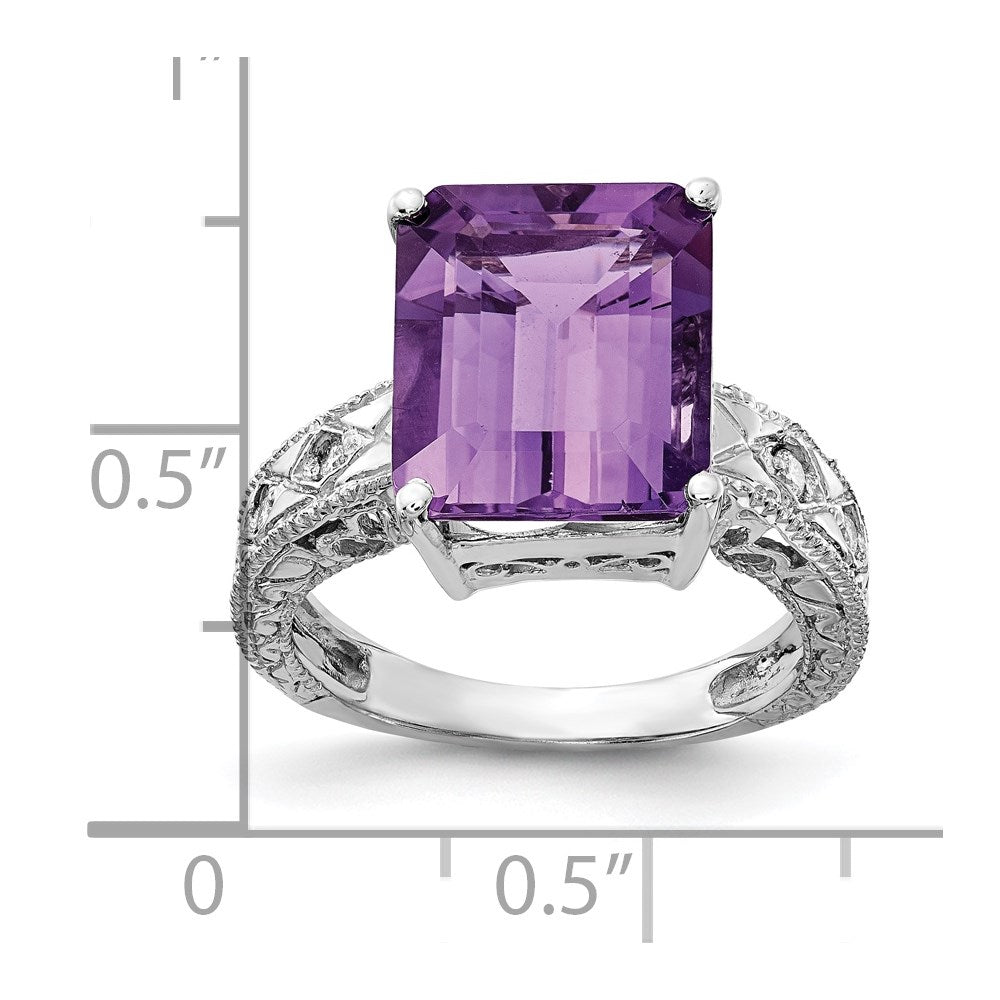 14k White Gold 12x10mm Emerald Cut Amethyst AA Diamond ring
