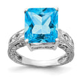 14k White Gold 12x10mm Emerald Cut Blue Topaz AA Diamond ring
