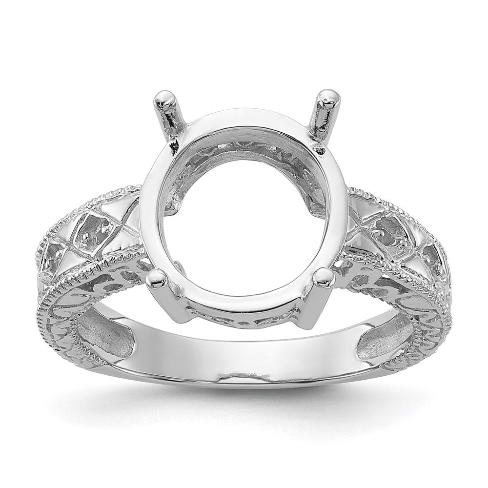 14k White Gold .02ct. Diamond & 12x10 Oval Gemstone Ring Mounting