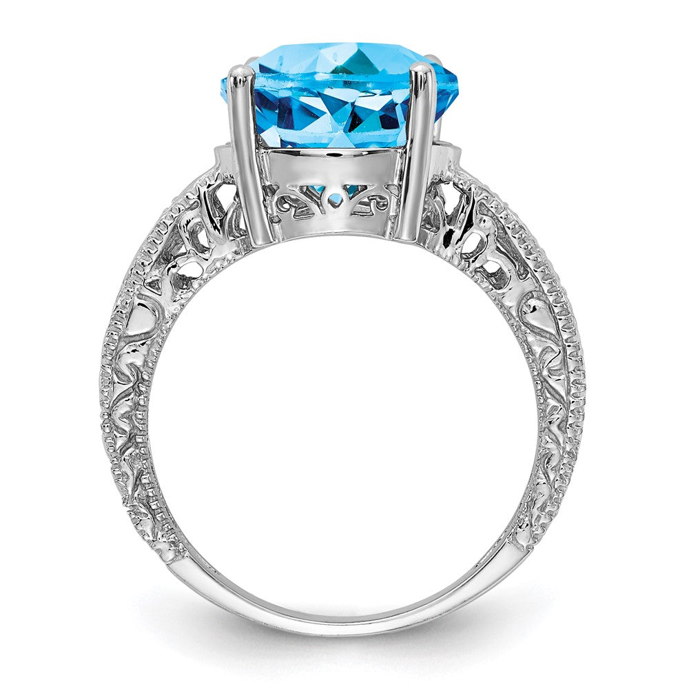 14k White Gold 12x10mm Oval Blue Topaz VS Diamond ring
