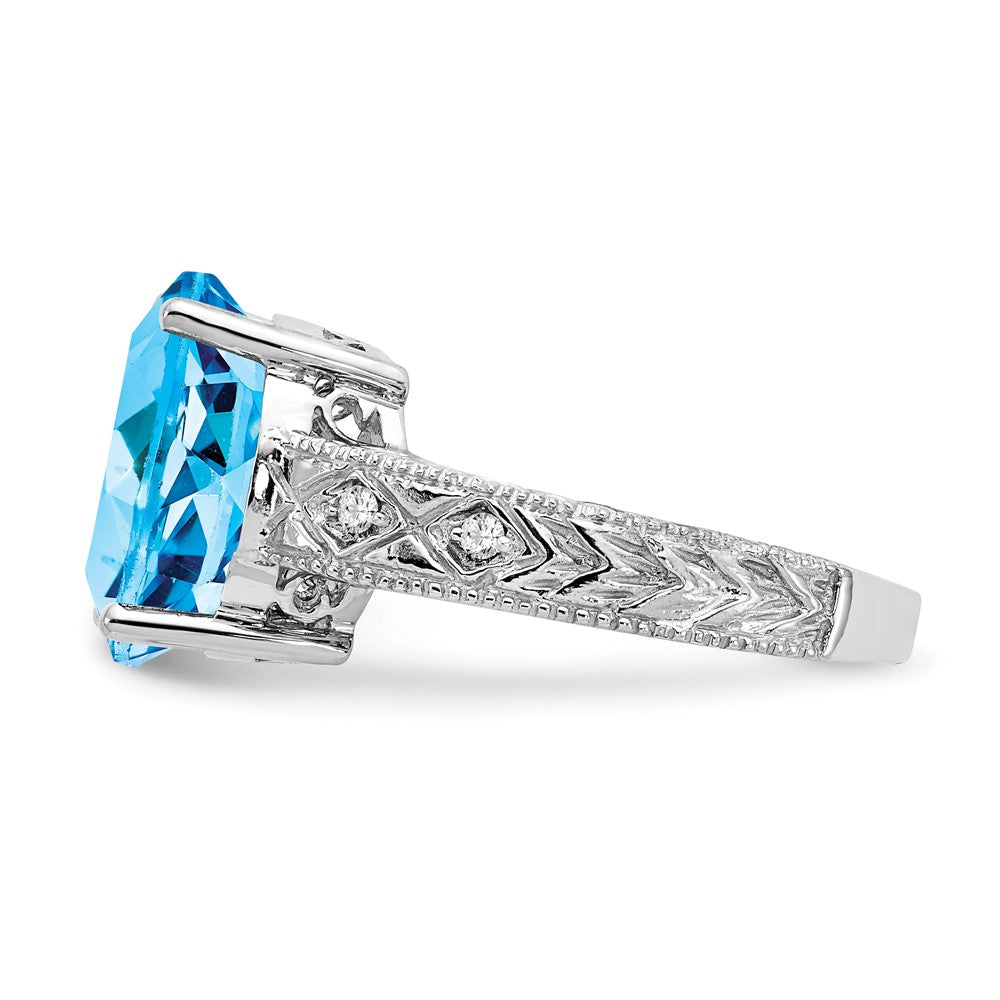 14k White Gold 12x10mm Oval Blue Topaz A Diamond ring