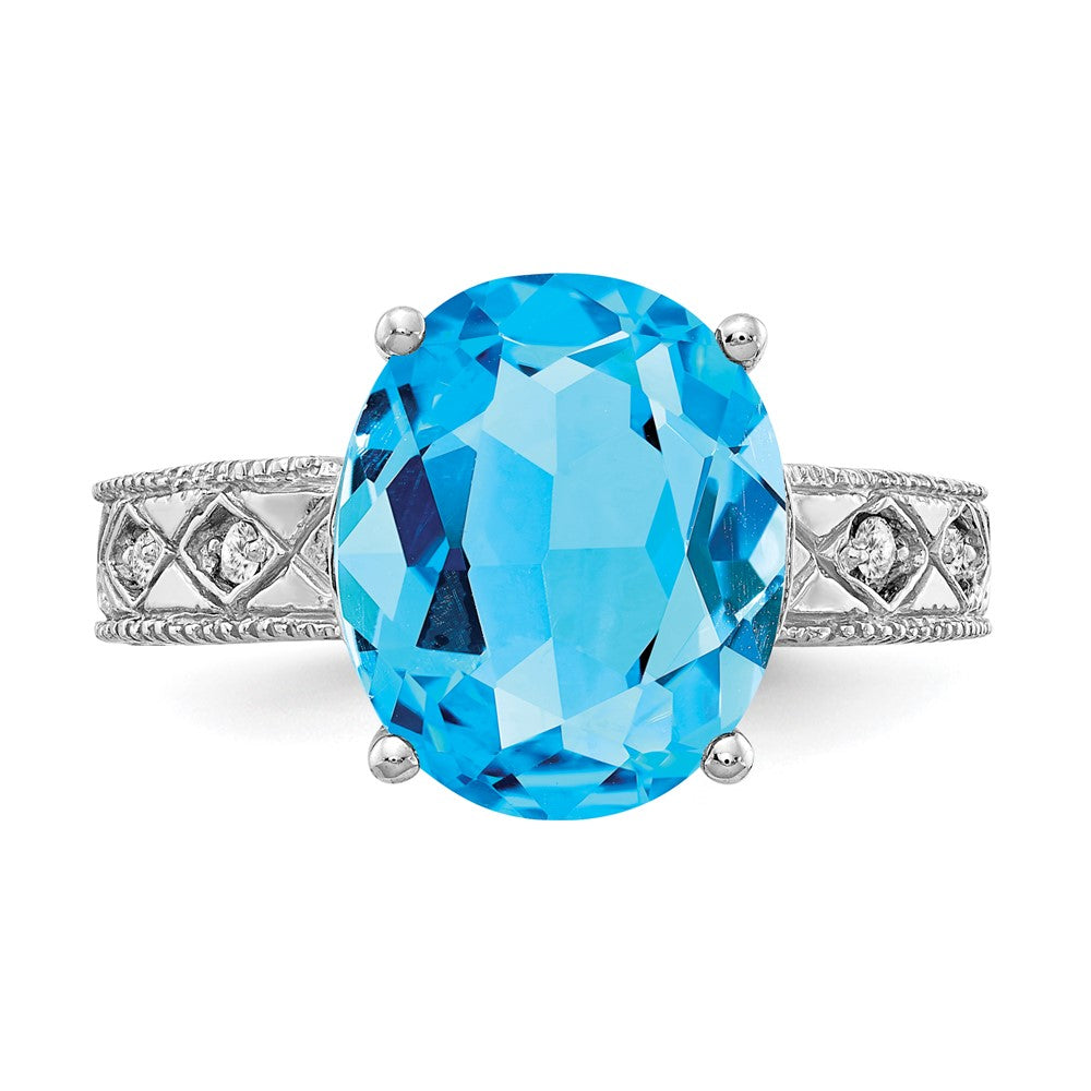 14k White Gold 12x10mm Oval Blue Topaz VS Diamond ring
