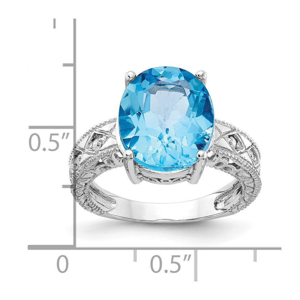 14k White Gold 12x10mm Oval Blue Topaz A Diamond ring