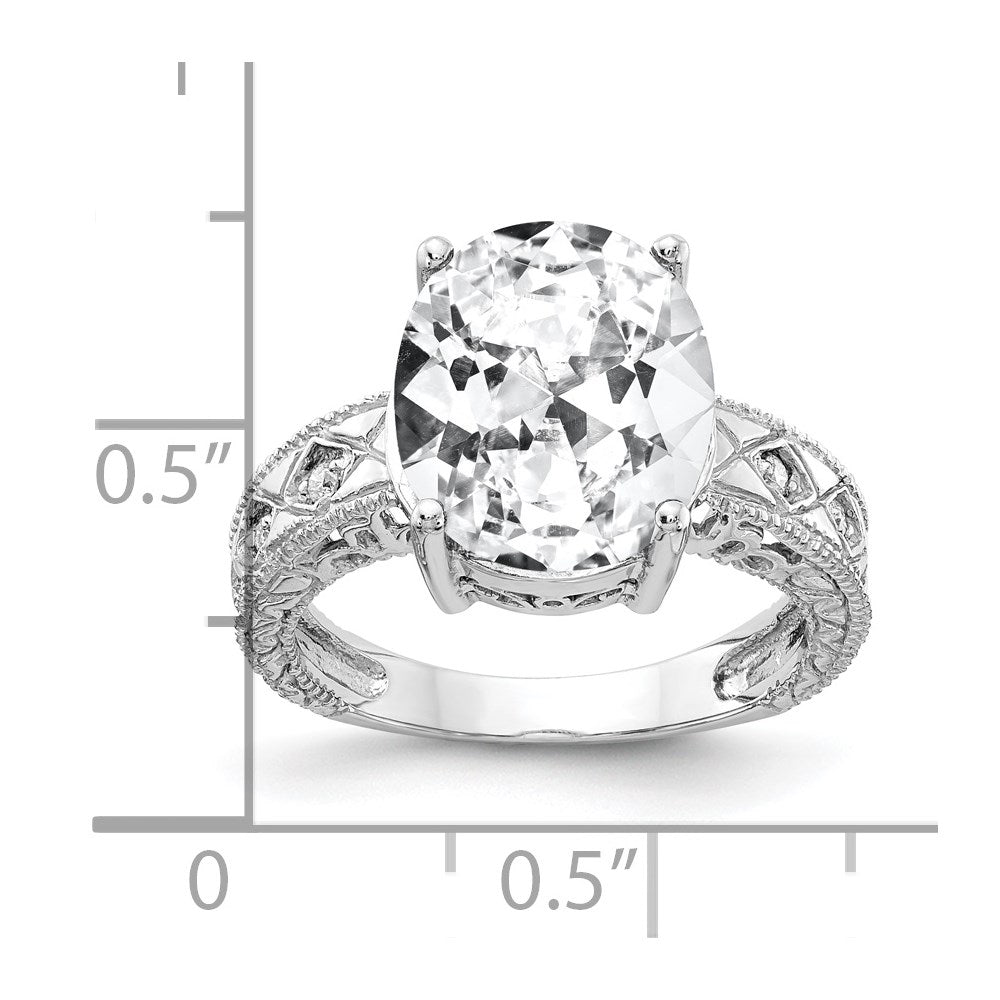 14k White Gold 12x10mm Oval Cubic Zirconia AA Diamond Ring