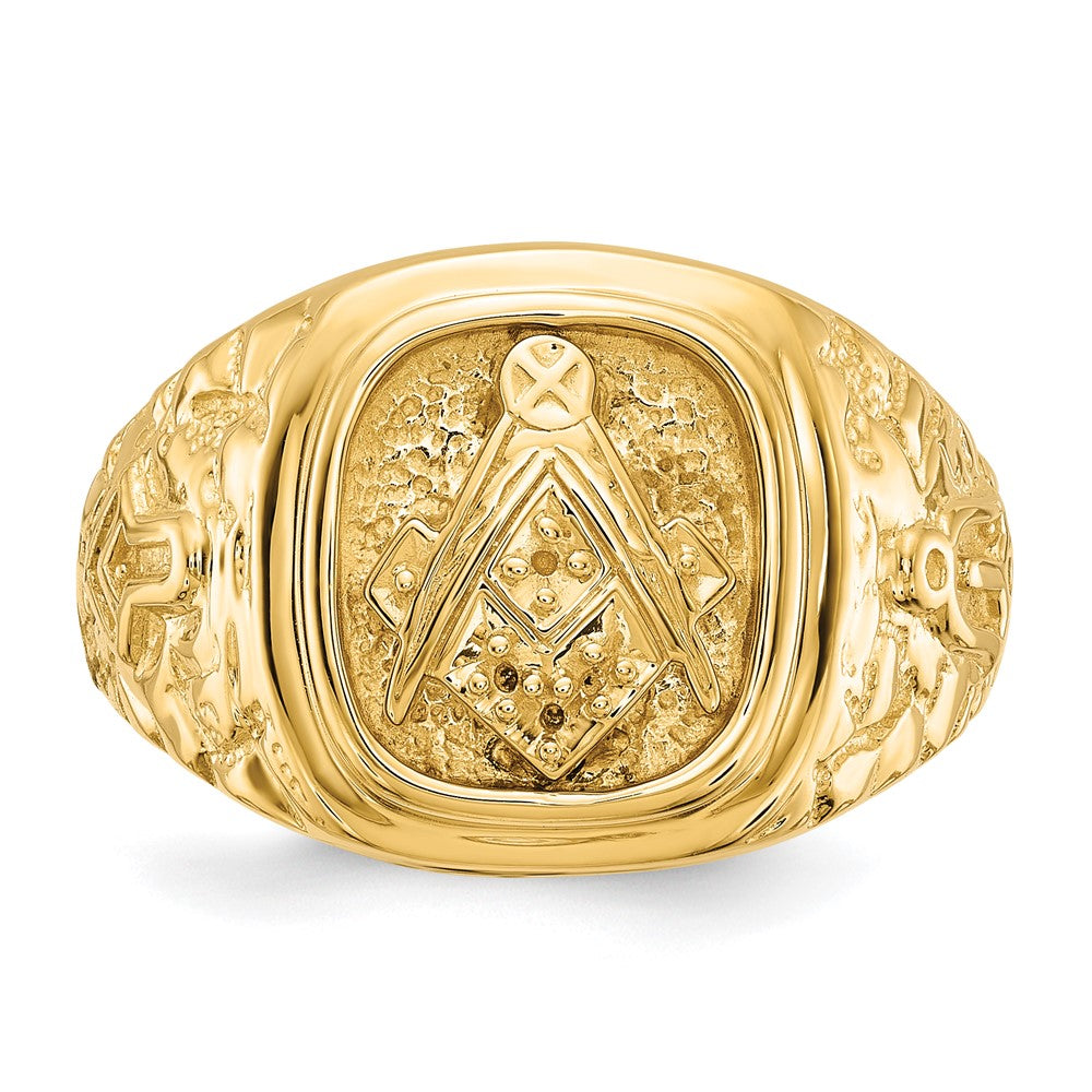 14k Polished and Nugget Texture Masonic Ring Mounting