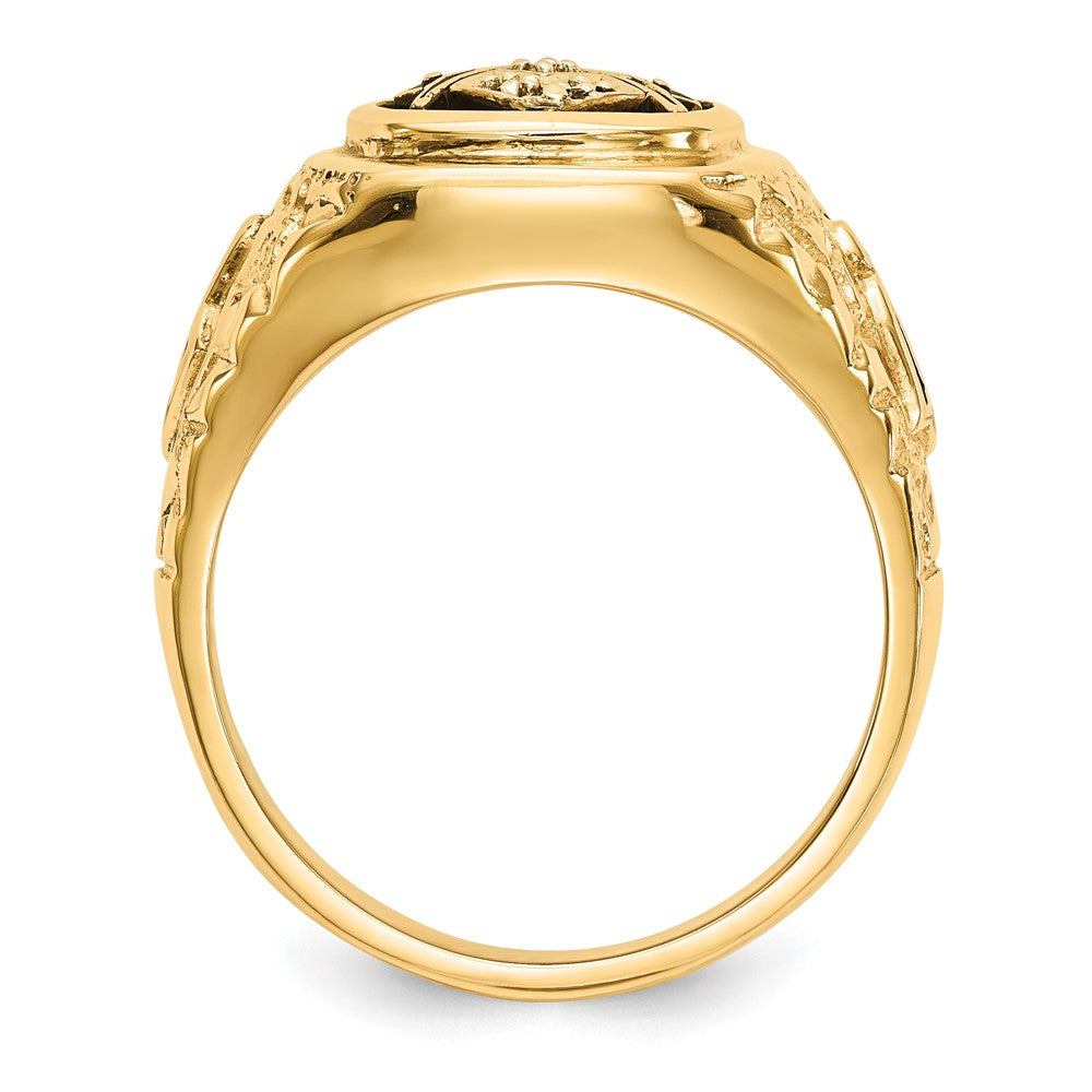 14k Polished, Antiqued and Nugget Texture Diamond Masonic Ring