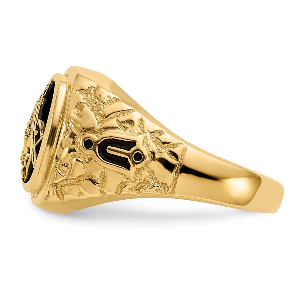 14k Polished, Antiqued and Nugget Texture Diamond Masonic Ring