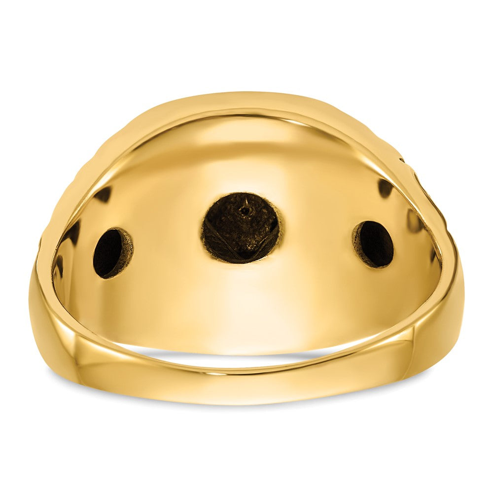 14k Polished, Antiqued and Nugget Texture Diamond Masonic Ring