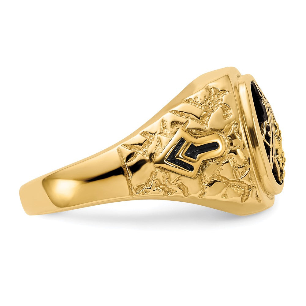 14k Polished, Antiqued and Nugget Texture Diamond Masonic Ring