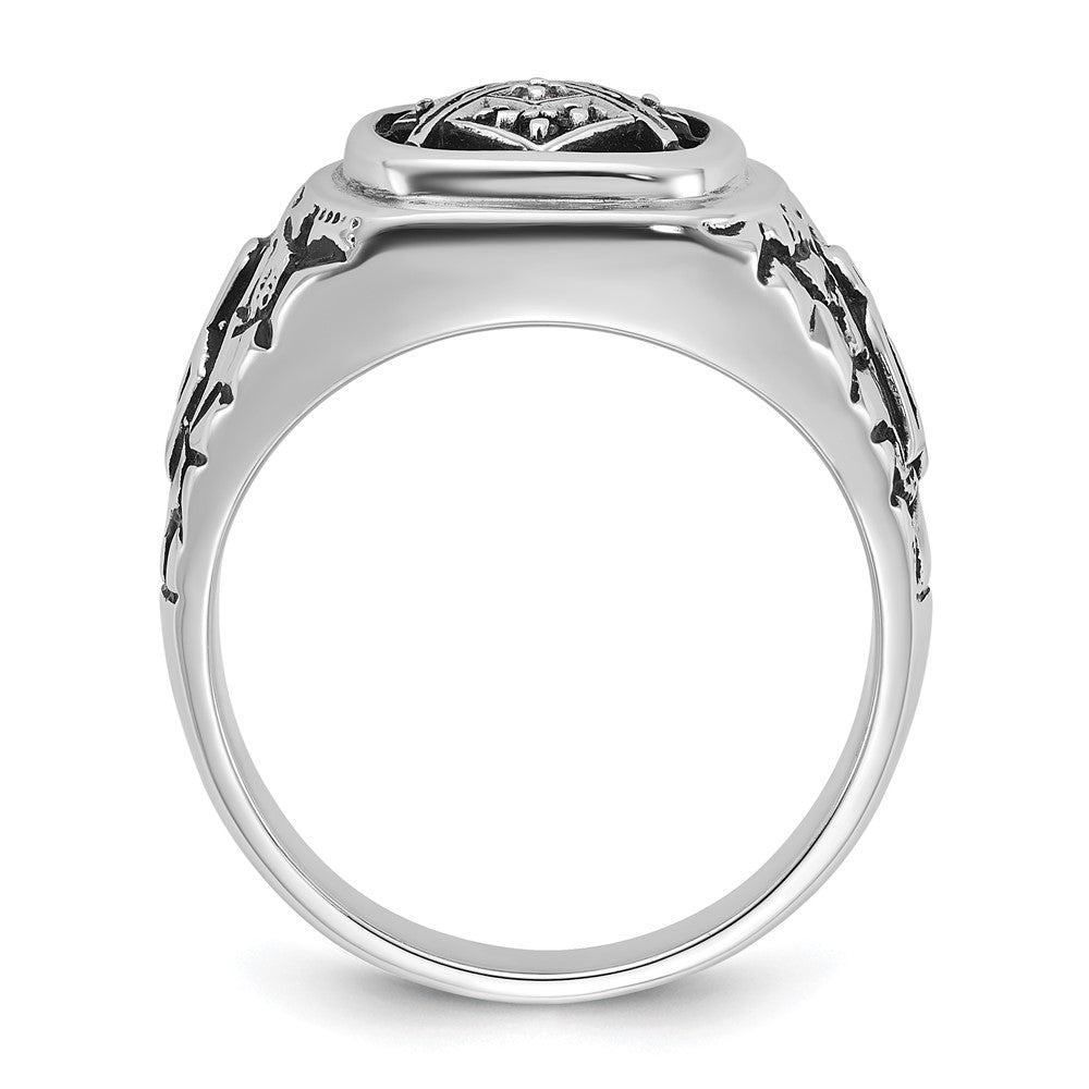 14kw Men's Antiqued Textured w/ Black Enamel & Diamond Masonic Ring