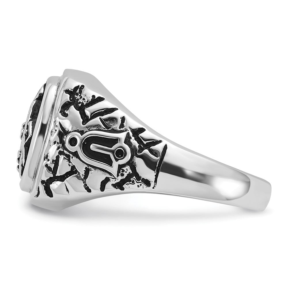 14kw Men's Antiqued Textured w/ Black Enamel & Diamond Masonic Ring