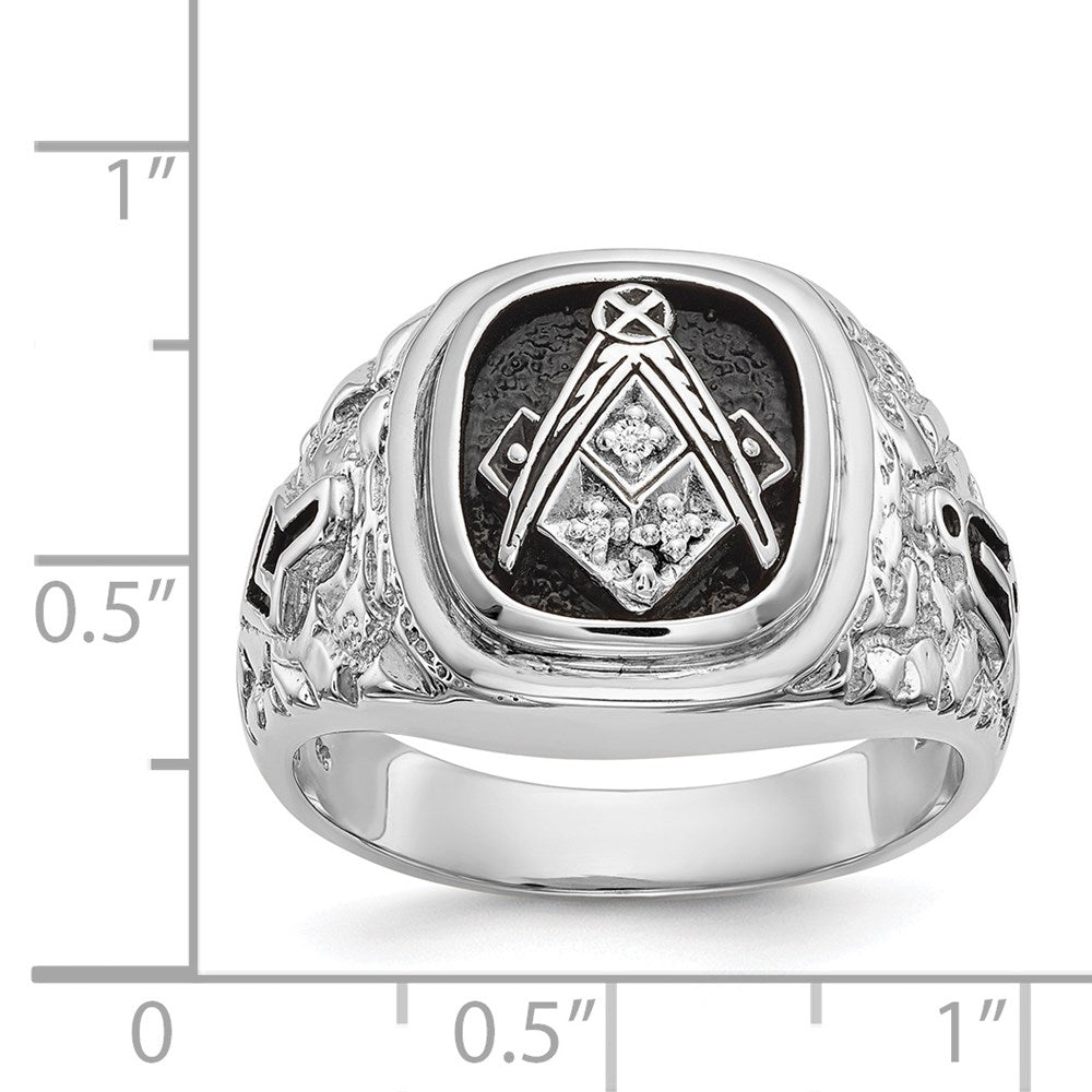 14kw Men's Antiqued Textured w/ Black Enamel & Diamond Masonic Ring
