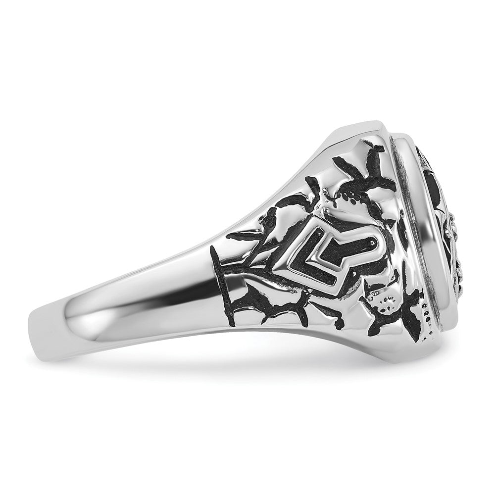 14kw Men's Antiqued Textured w/ Black Enamel & Diamond Masonic Ring