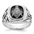 14kw Men's Antiqued Textured w/ Black Enamel & Diamond Masonic Ring