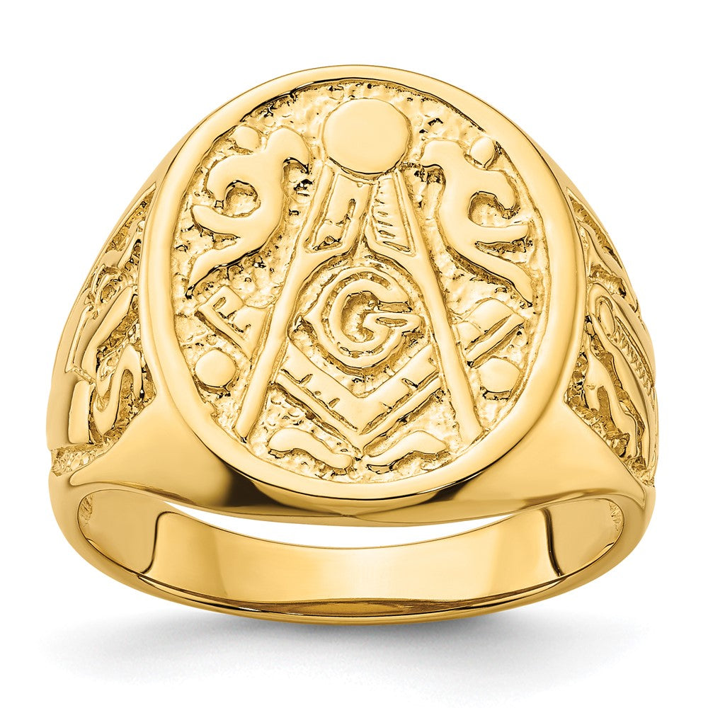 14k Men's Polished and Grooved (Not Enameled) Masonic Ring