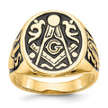 14k Men's Polished and Grooved with Black Enamel Masonic Ring