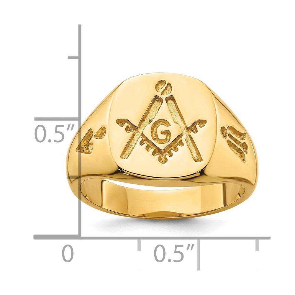 14k Men's Polished and Grooved (No Enamel) Masonic Ring