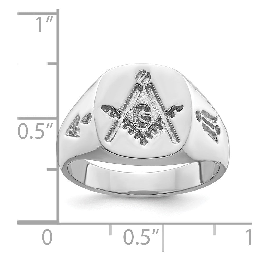 14k White Gold Men's Polished and Grooved (No Enamel) Masonic Ring