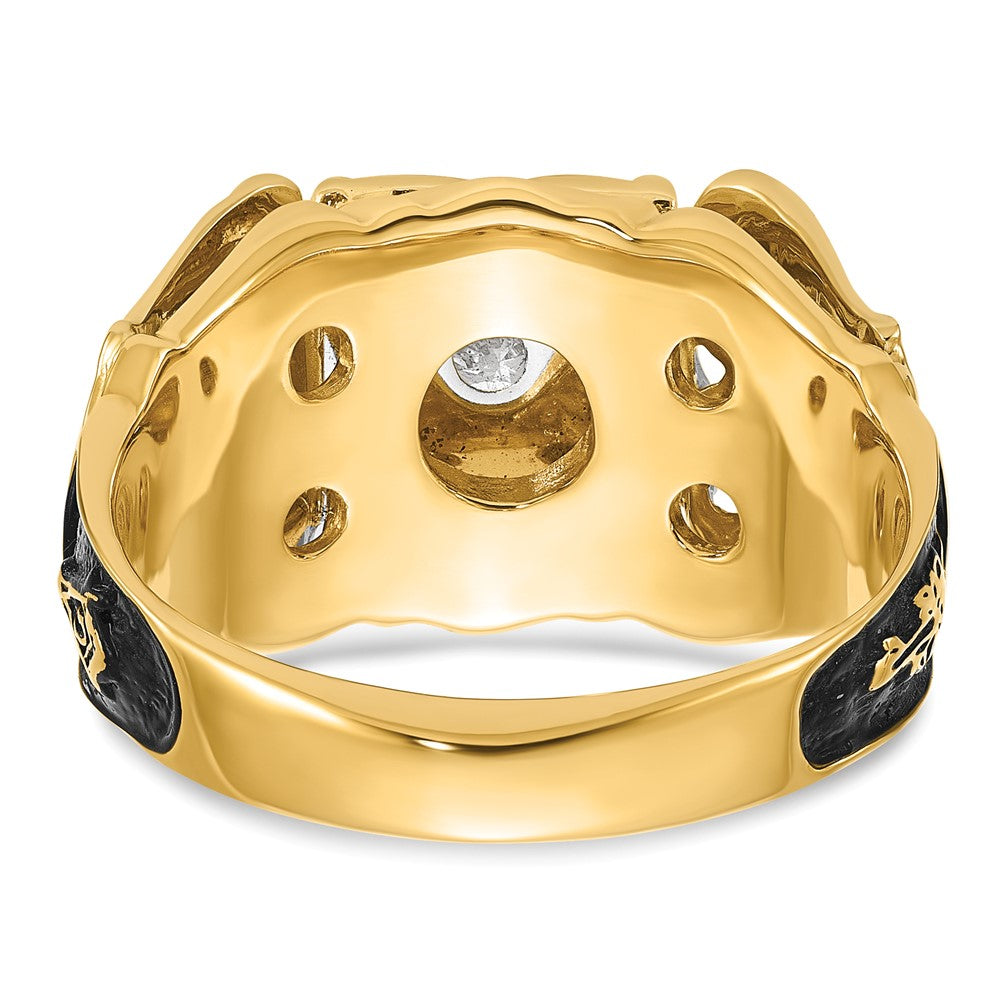 14tt Men's Textured w/ Black Enamel & Diamond Masonic Ring