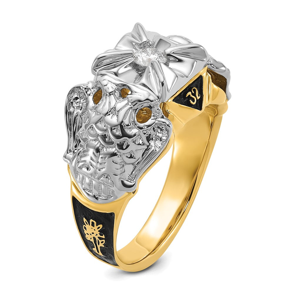 14tt Men's Textured w/ Black Enamel & Diamond Masonic Ring