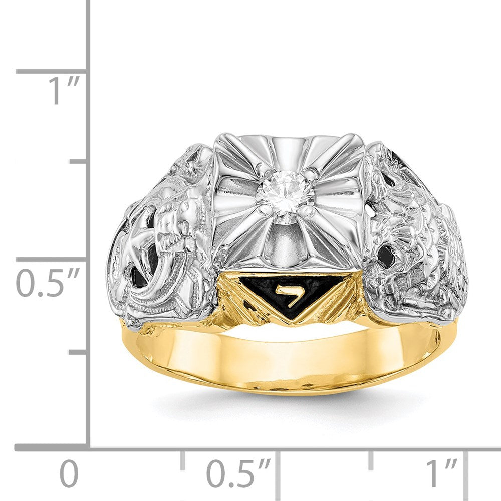 14tt Men's Textured w/ Black Enamel & Diamond Masonic Ring