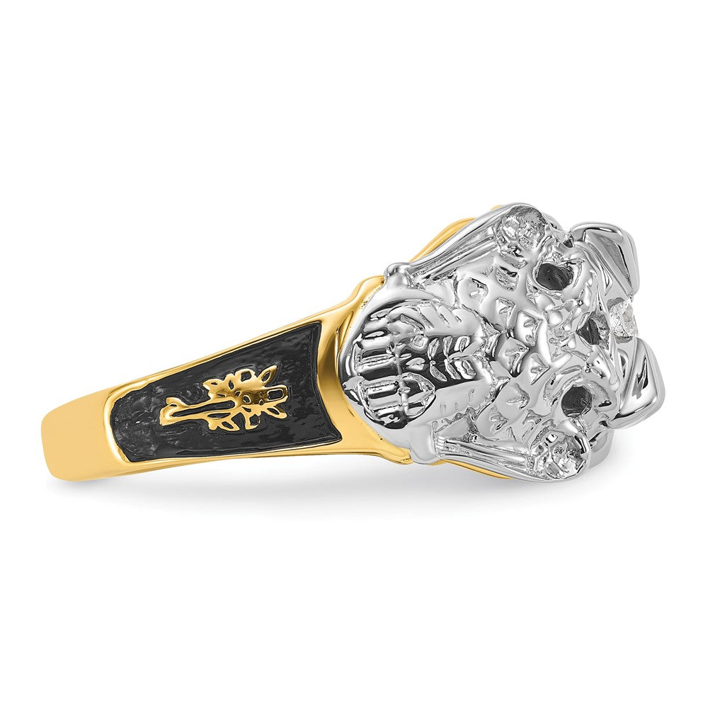 14tt Men's Textured w/ Black Enamel & Diamond Masonic Ring