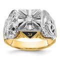 14tt Men's Textured w/ Black Enamel & Diamond Masonic Ring