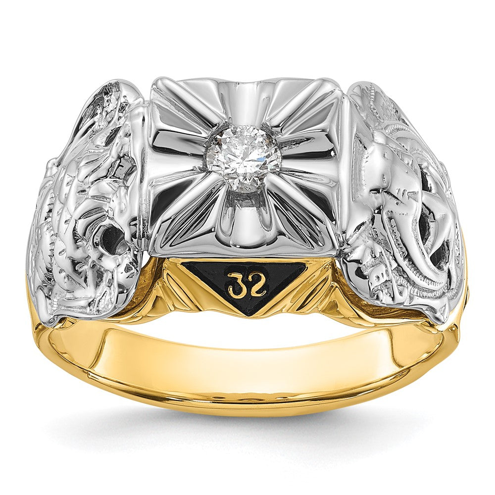 14k Two-tone Men's Polished and Textured Masonic Ring Mounting