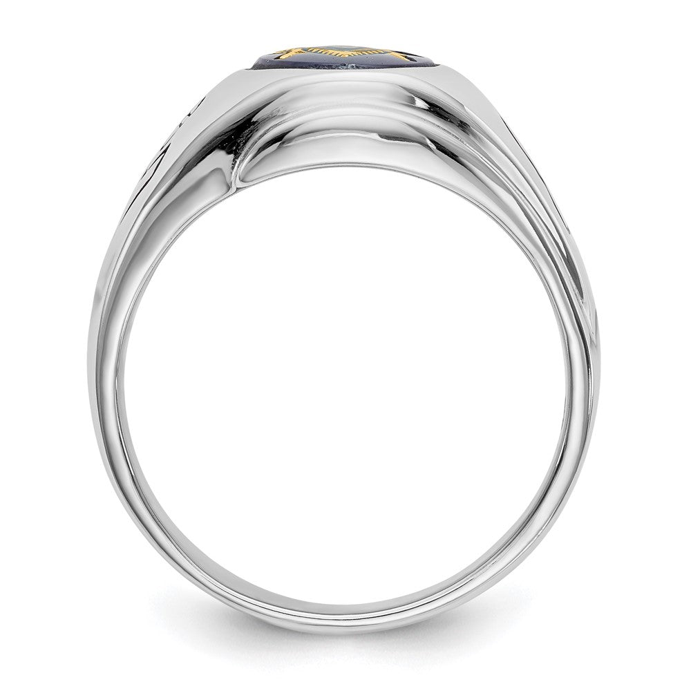 14kw Men's Polished & Antiqued w/ Imit. Blue Spinel Masonic Ring