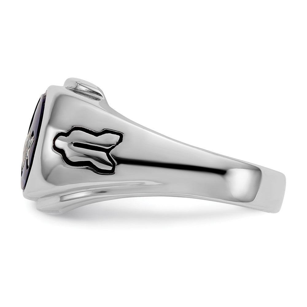 14kw Men's Polished & Antiqued w/ Imit. Blue Spinel Masonic Ring