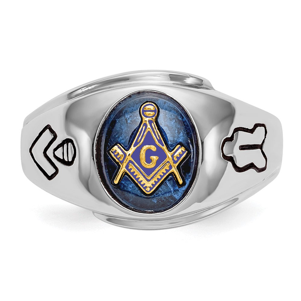 14kw Men's Polished & Antiqued w/ Imit. Blue Spinel Masonic Ring