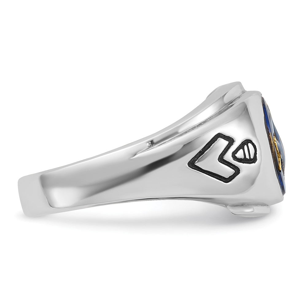 14kw Men's Polished & Antiqued w/ Imit. Blue Spinel Masonic Ring
