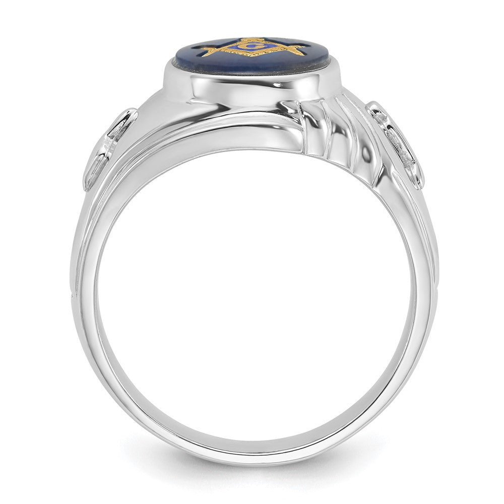 14kw Men's Polished & Textured w/ Imit. Blue Spinel Masonic Ring