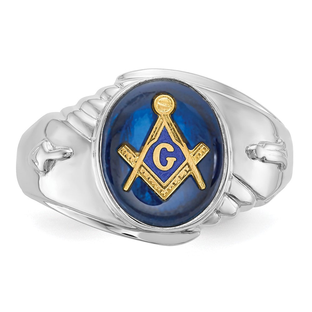 14kw Men's Polished & Textured w/ Imit. Blue Spinel Masonic Ring