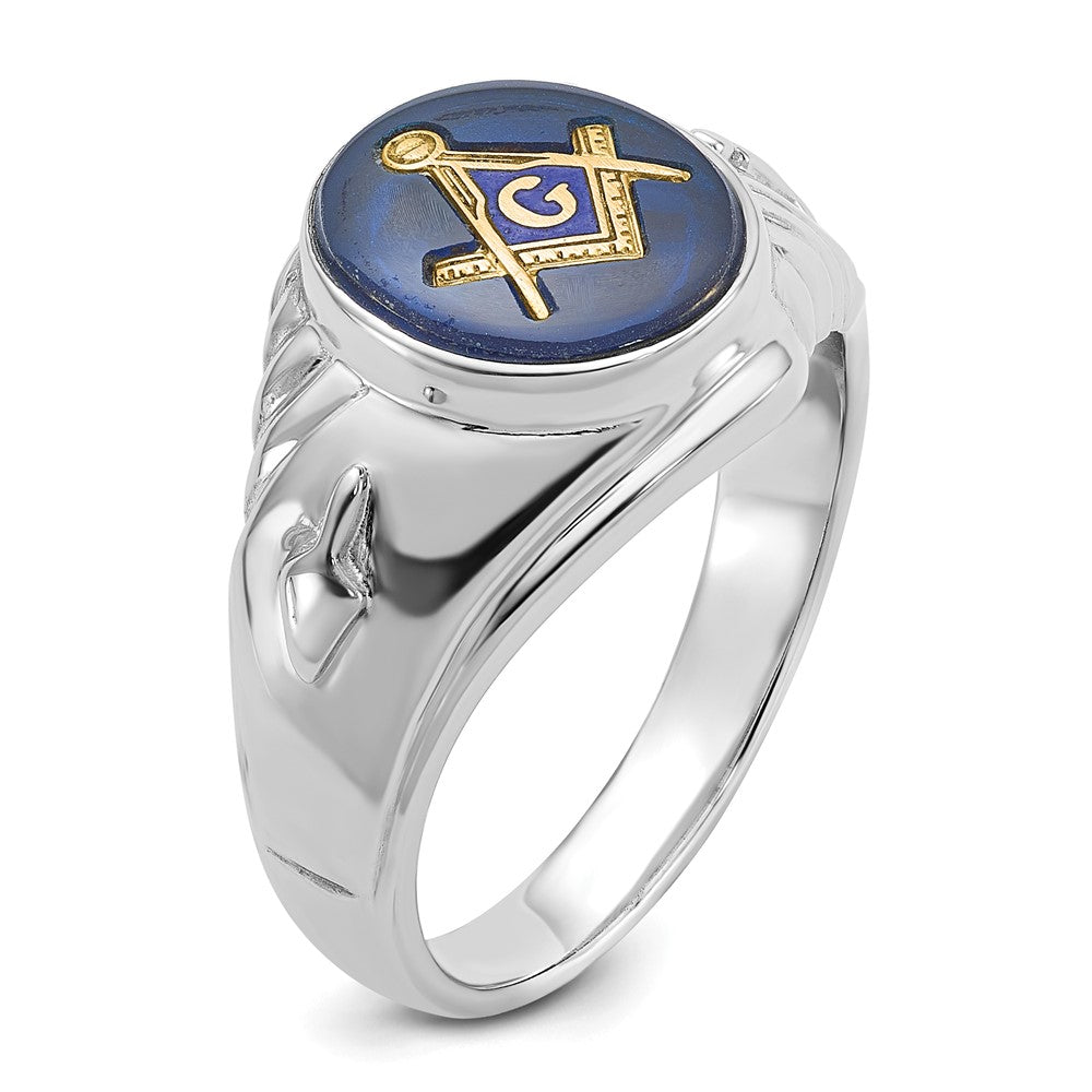 14kw Men's Polished & Textured w/ Imit. Blue Spinel Masonic Ring