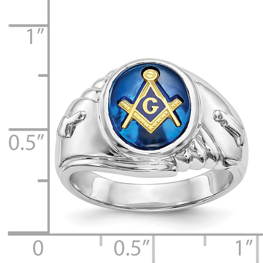 14kw Men's Polished & Textured w/ Imit. Blue Spinel Masonic Ring
