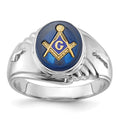 14kw Men's Polished & Textured w/ Imit. Blue Spinel Masonic Ring