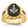 14k Men's Polished, Antiqued and Grooved with Oval Onyx Masonic Ring