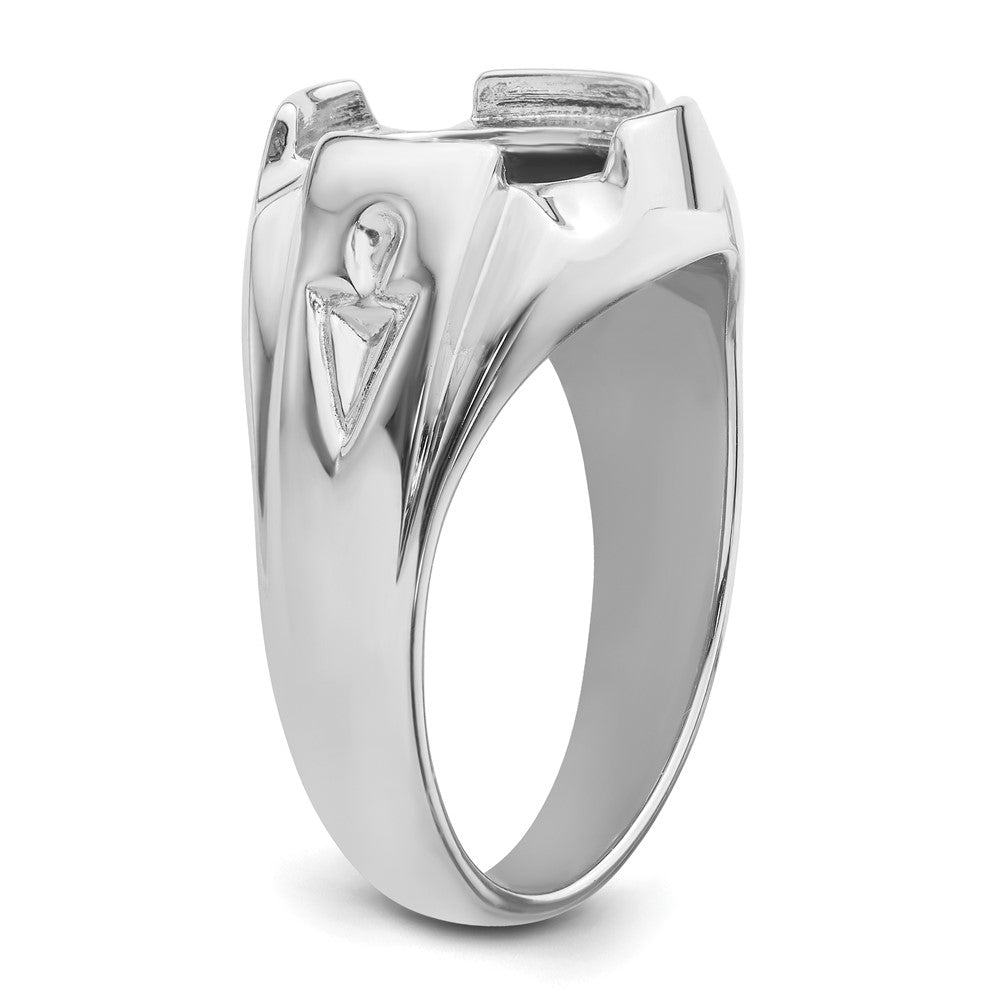 14k White Gold Men's Polished and Grooved Masonic Ring Mounting