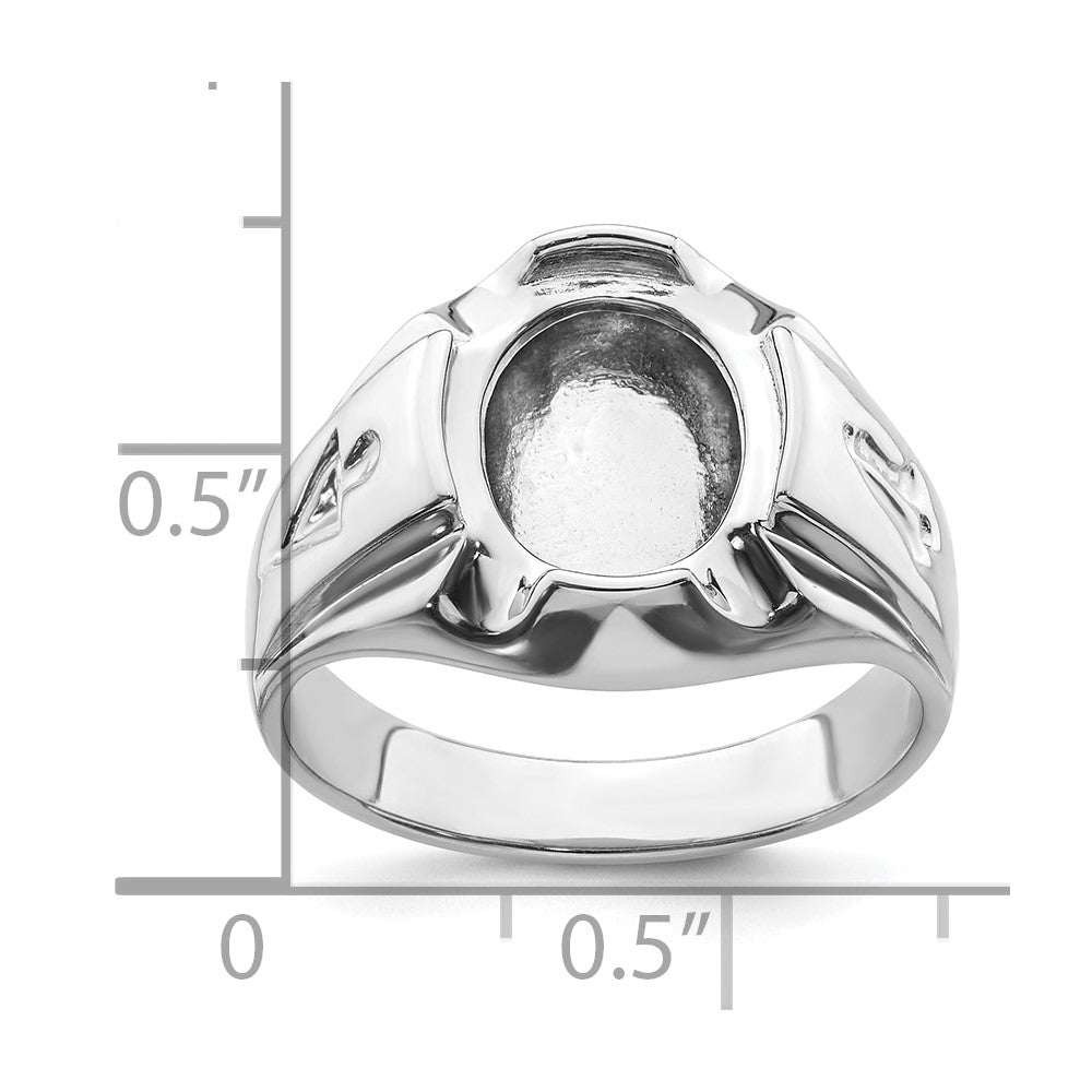 14k White Gold Men's Polished and Grooved Masonic Ring Mounting