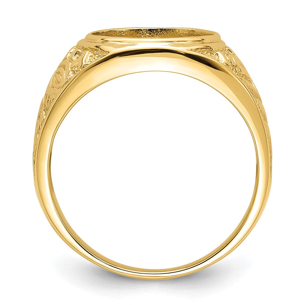 14k Men's Polished and Textured 14x12mm Oval Masonic Men's Mounting