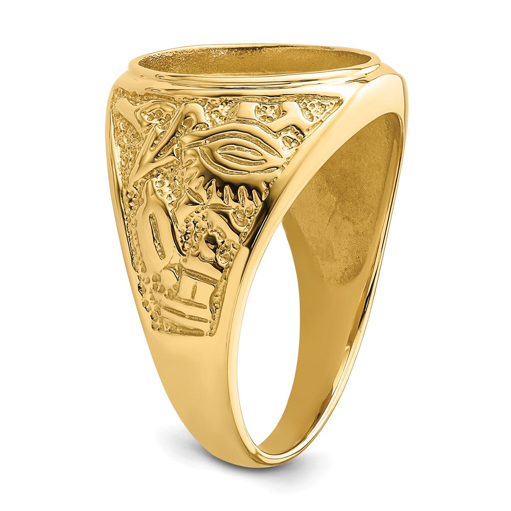 14k Men's Polished and Textured 14x12mm Oval Masonic Men's Mounting